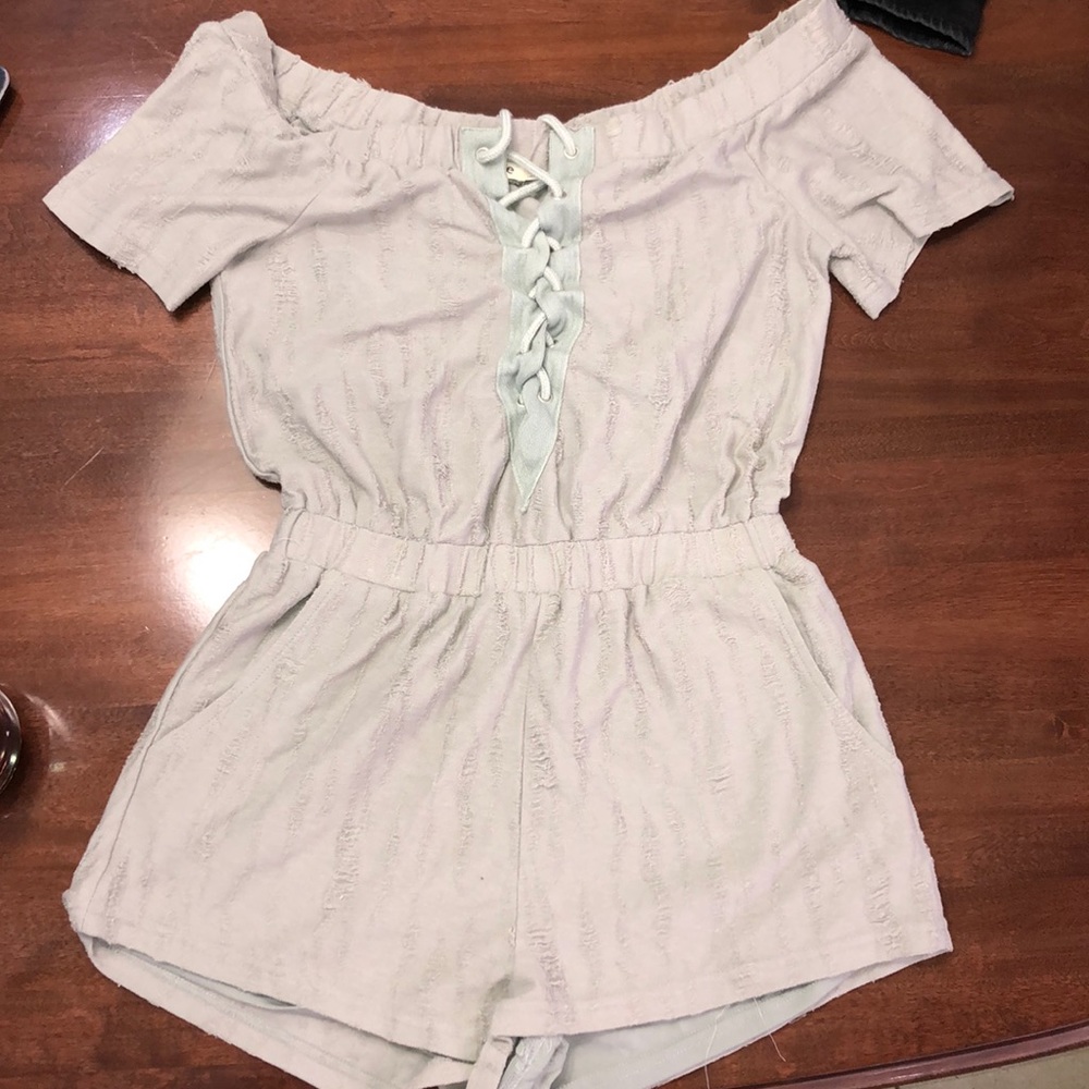 Light grey tie up romper